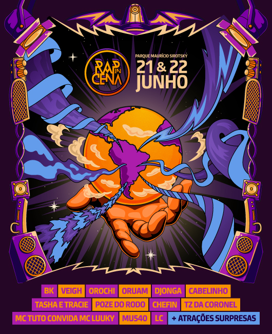 Divulgação do lineup da 11ª edição do festival Rap in Cena que acontecerá nos dias 21 e 22 de junho em Porto Alegre