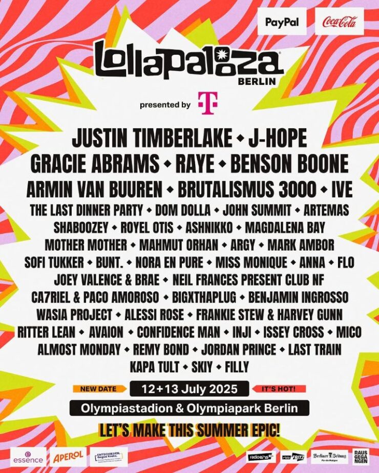 Lineup com os artistas que estão confirmados para o Lollapalooza Berlim 2025